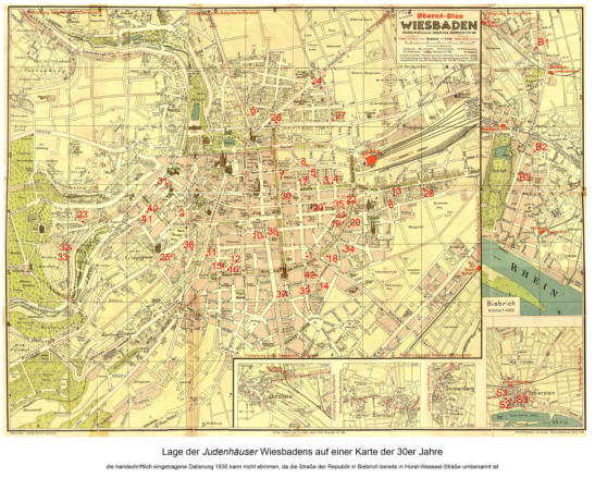 Lageplan Judenhäuser Wiesbaden I 10. Juni 1942 I Juden-Deportation Wiesbaden I Aktives Museum Spiegelgasse Wiesbaden
